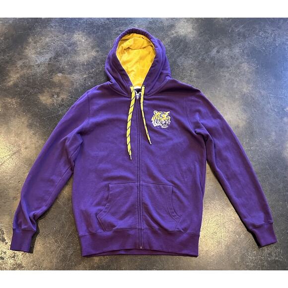 Women's LSU Tigers Sequin Peace Love LSU Hoodie Sweatshirt Size Med. Purple/Gold - Picture 4 of 13